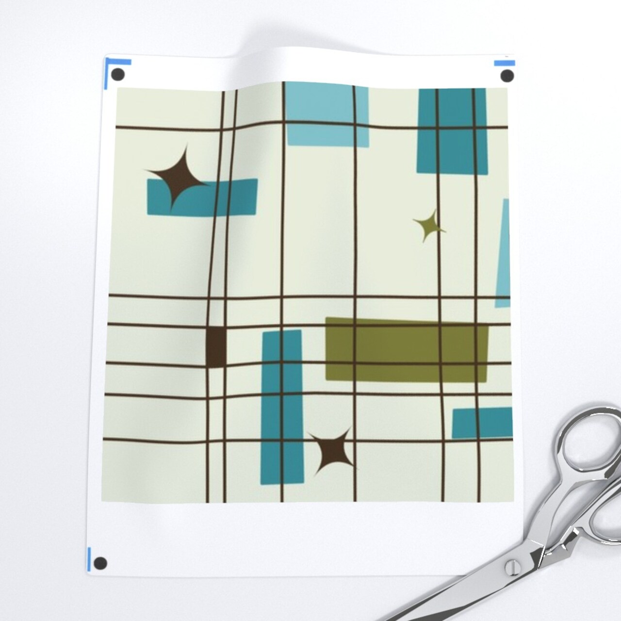 Mid Century Modern Grid Stars Teal Mod Retro Jazz Vintage 1950S Geometric Aqua Abstract Custom Printed Fabric by Spoonflower Various Fabrics by the Yard or Fat Quarter